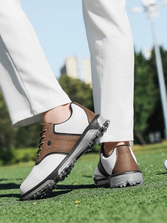 Men\'s Brown Golf Shoes Traditions Fixed Nail less Sole Waterproof Spineless